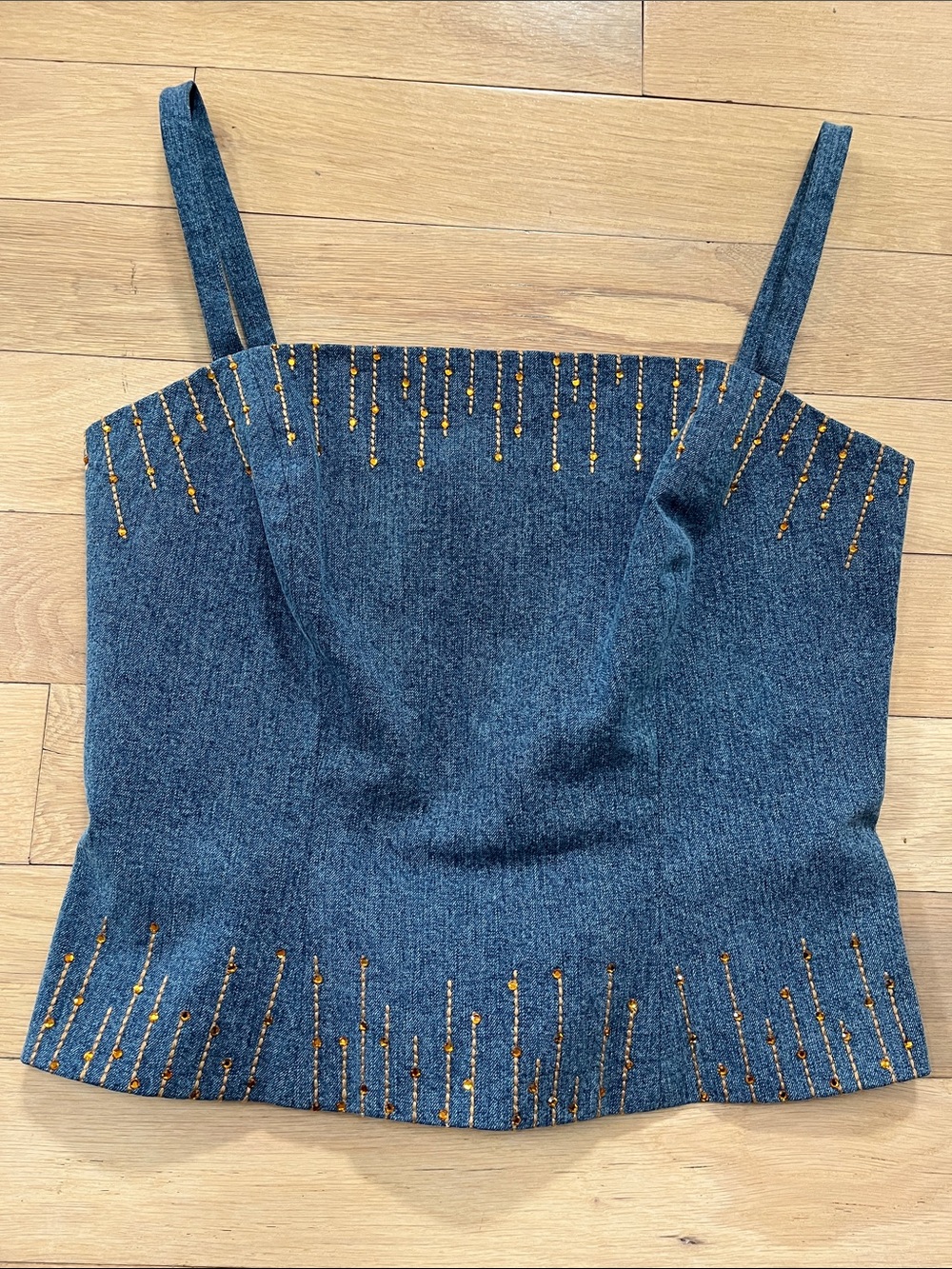 Vintage Rare St. John Sport by Marie Gray Blue Denim Amber Crystal Beaded Camiso - Picture 8 of 16